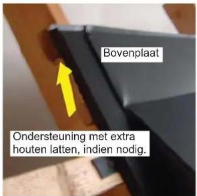 Bovenplaat. Ondersteuning met extra houten latten, indien nodig.