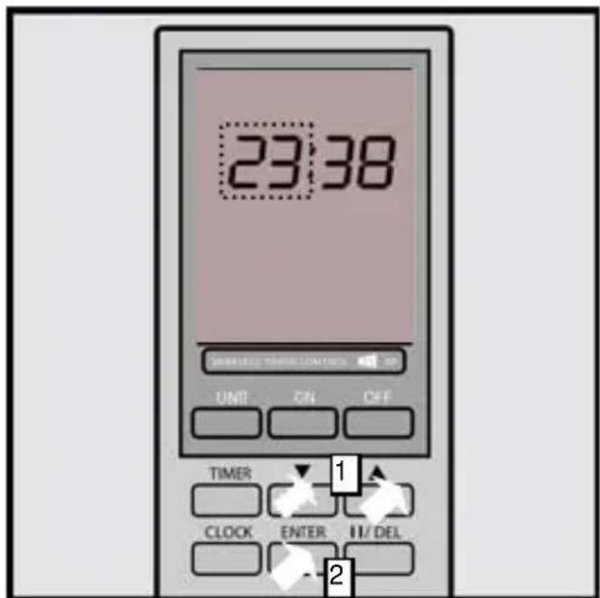 23:38 UNIT ON OFF TIMER CLOCK ENTER HL/DEL 1 2