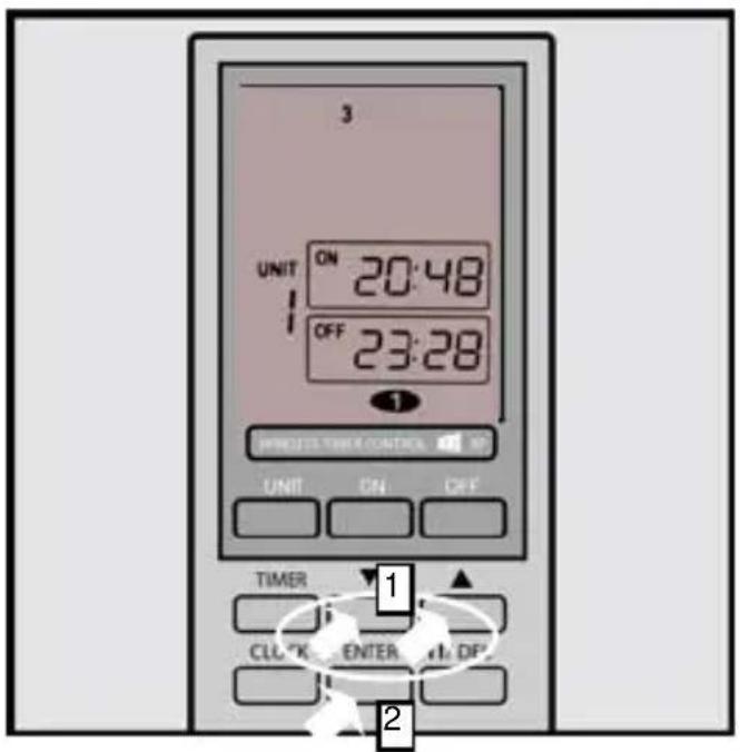 3 UNIT ON 20:48 OFF 23:28 1 INPUT TIME CONTROL UNIT ON OFF TIMER 1 CLK ENTER 2