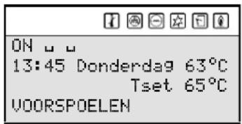 ON u u 13:45 Donderdag 63°C Tset 65°C VOORSPOELEN