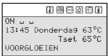 ON □ □ 13:45 Donderdag 63°C Tset 65°C VOORGLOEIEN