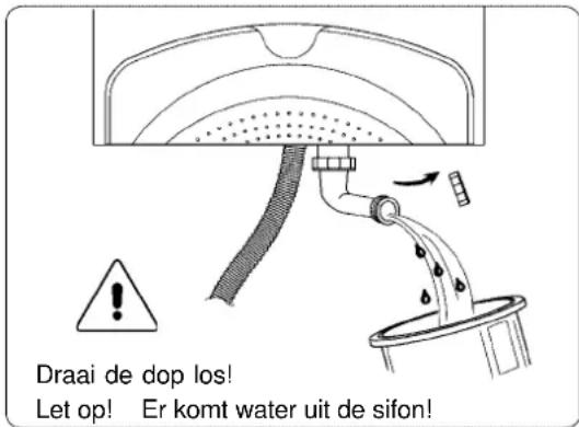Draai de dop los! Let op! Er komt water uit de sifon!