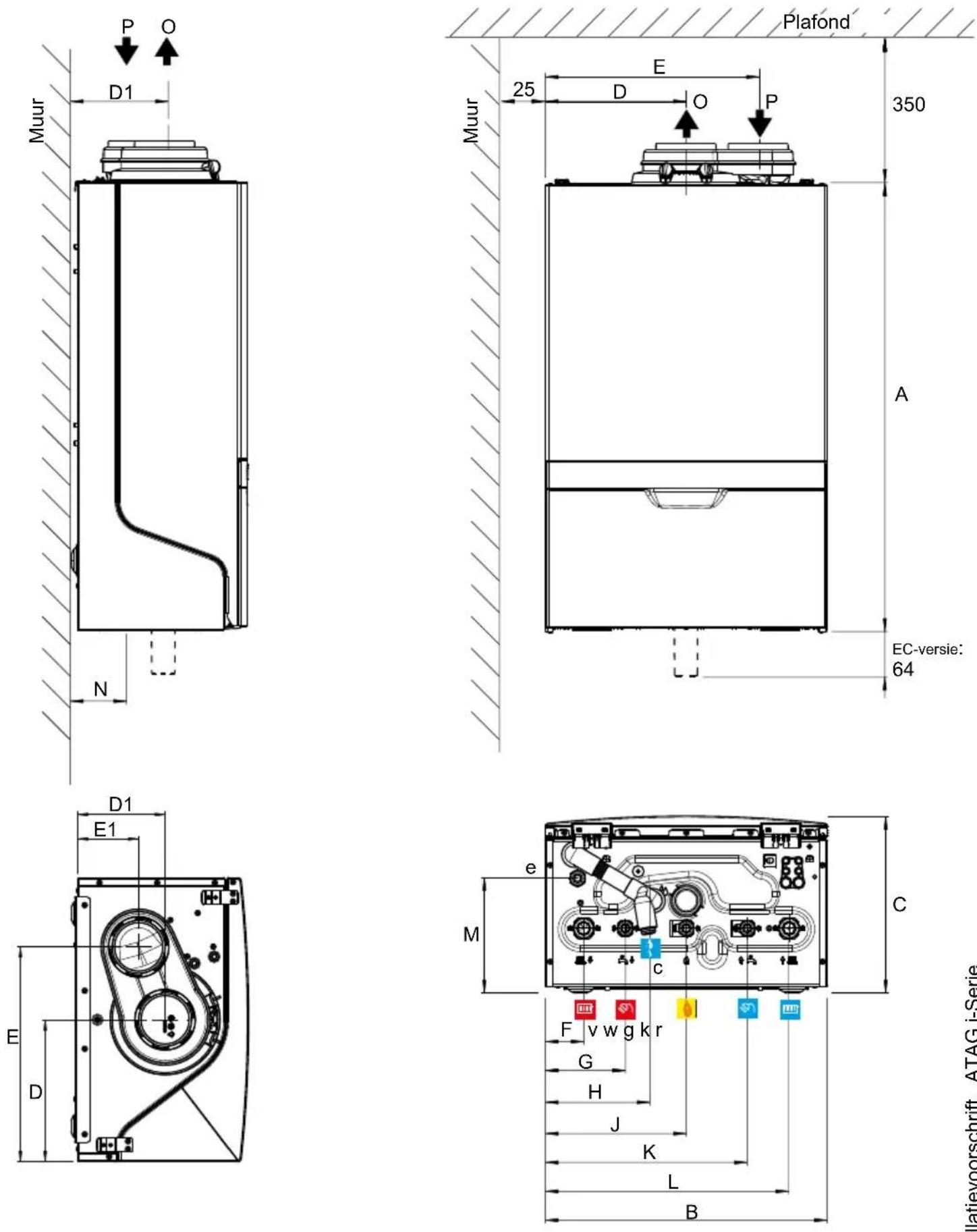 Atag i32S - Afmetingen ketels met aansluitadapter ø80/80 (parallel) - 1