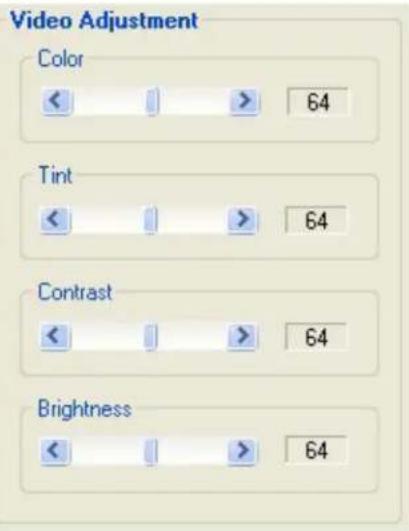 Video Adjustment Color 64 Tint 64 Contrast 64 Brightness 64