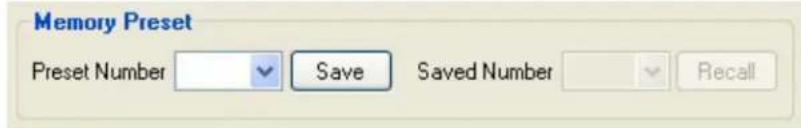 Memory Preset Preset Number Save Saved Number Recall