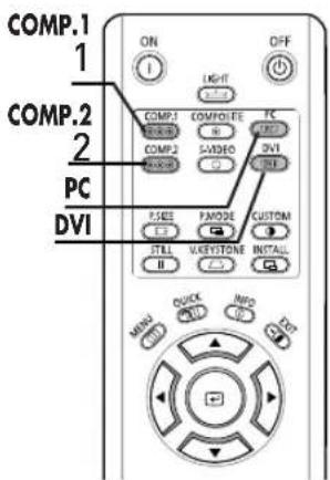 COMP.1 1 COMP.2 2 PC DVI ON OFF LIGHT COMP1 COMPOSITE PC COMP2 VIDEO DVI PSEE PARAMONE CUSTOM ITLL VEGETONE INSTALL MINI QUICK INFO OFF