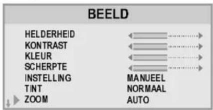 BEELD HElderHEID KONTRAST KLEUR SCHERPTE INSTELLING TINT ZOOM MANUEEL NORMAAL AUTO