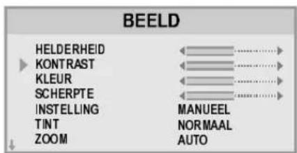 BEELD HELDERHEID KONTRAST KLEUR SCHERPTE INSTELLING TINT ZOOM MANUEEL NORMAAL AUTO
