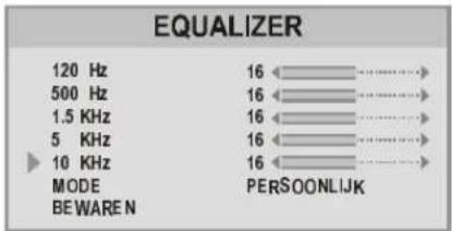 EQUALIZER 120 Hz 16 ←→ 500 Hz 16 ←→ 1.5 KHz 16 ←→ 5 KHz 16 ←→ 10 KHz 16 ←→ MODE PERSOONLIJK BEWARE N