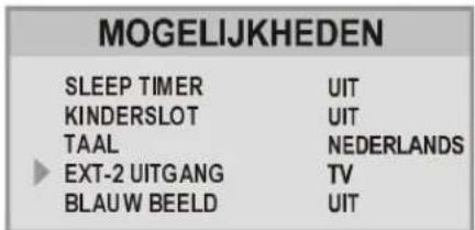 MOGELIJKHEDEN SLEEP TIMER UIT KINDERSLOT UIT TAAL NEDERLANDS EXT-2 UITGANG TV BLAUW BEELD UIT