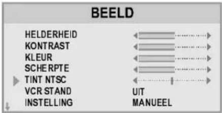 BEELD HElderHEID KONTRAST KLEUR SCHERPTE TINT NTSC VCR STAND INSTELLING UIT MANUEEL