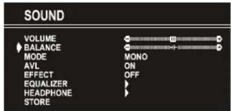SOUND VOLUME BALANCE MODE AVL EFFECT EQUALIZER HEADPHONE STORE