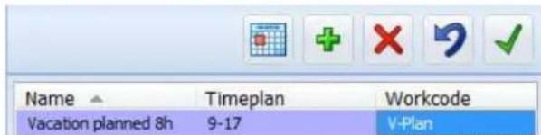 Name Timeplan Workcode Vacation planned 8h 9-17 V-Plan