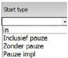 Start type in Inclusief pauze Zonder pauze Pauze impl