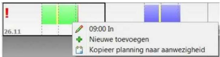 09:00 In Nieuwe toevoegen Kopieer planning naar aanwezigheid