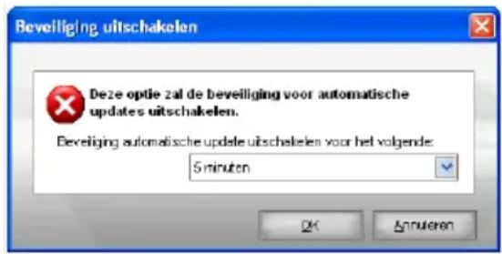 Beveiliging uitschakelen Deze optie zal de beveiliging voor automatische updates uitschakelen. Beveiliging automatische update uitschakelen voor het volgende: 5 minuten OK Annoteren