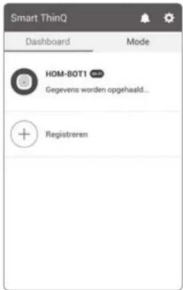 Smart ThinQ Dashboard Mode HOM-BOT1 Gegevens worden opgehaald... + Registreren