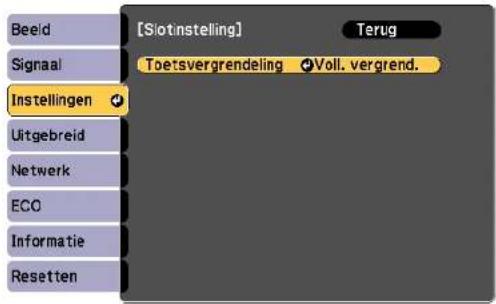 [Slotinstelling] Terug Signaal Toetsvergrendeling Voll. vergrend. Instellingen Uitgebreid Netwerk ECO Informatie Resetten