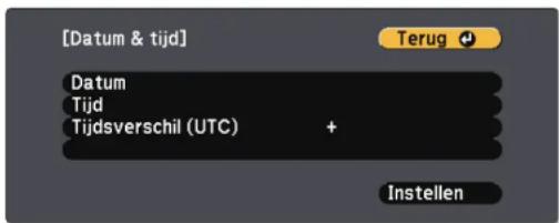 [Datum & tijd] Terug + Datum Tijd Tijdsverschil (UTC) + Instellen