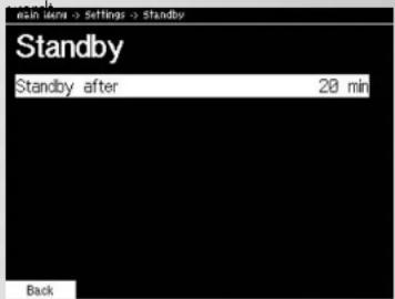 Standby Standby after 20 min Back