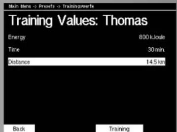 KETTLER Axiom - Programmeringen > 2. Trainingswaardes - 2
