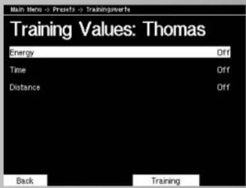 KETTLER Axiom - Programmeringen > 2. Trainingswaardes - 1