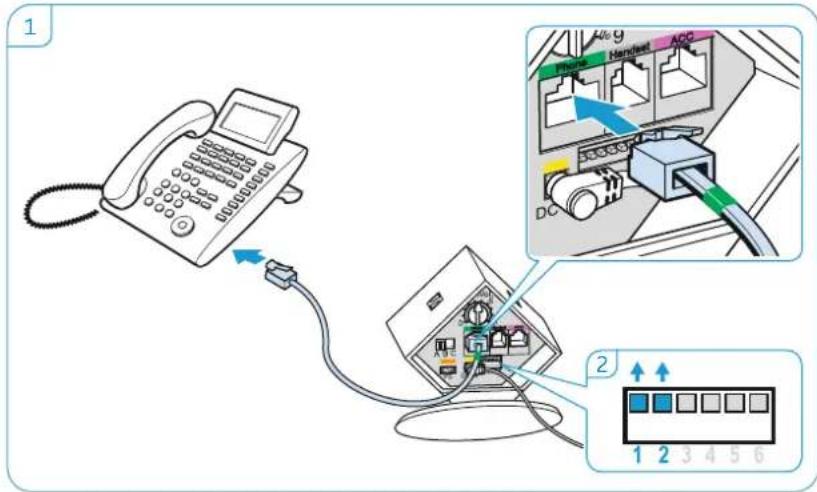 SENNHEISER DW 20 - Het basisstation op een vaste telefoon met headset-bus aansluiten - 1