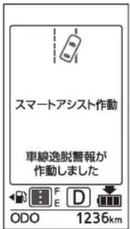 スマートアシスト作動 車線逸脱警報が 作動しました ODO 1236km