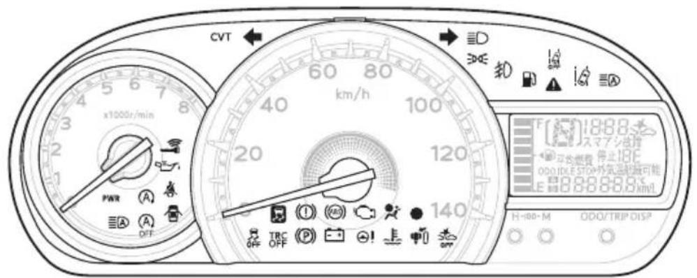 CVT x1000r/min PWR A OFF km/h 20 120 140 3 4 5 6 7 8 9 100 110 120 130 140 TCR OFF P LED OFF DDE 轨 F(188.8) スマアシ出荷 停止18E ODO IDLE STO+外気温超値可能 E 88888.8 xml H-100-M ODO/TRIP DISP