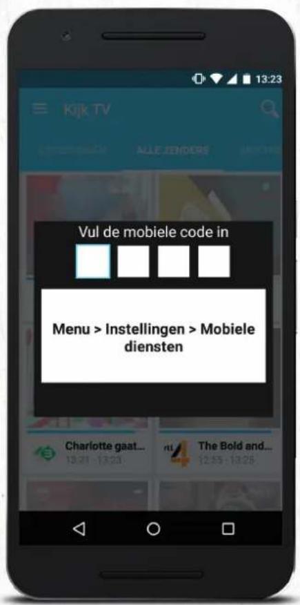 Kijk TV Vul de mobiele code in Menu > Instellingen > Mobiele diensten Charlotte gaat... 13:21 - 13:23 The Bold and...
