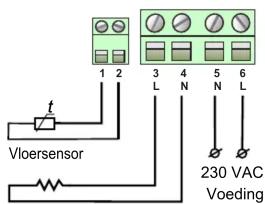 Vloersensor 1 2 t 3 4 5 6 L N N L 230 VAC Voeding