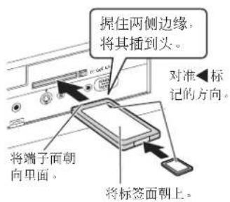 握住两侧边缘， 将其插到头。 对准标记的方向。 将端子面朝向里面。 将标签面朝上。