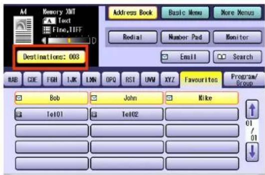 Memory XNT Text Fine,IIFF Address Book Basic Menu More Menu Redial Number Pad Monitor Email Search Destinations: 003 BAB CDE FGH 1JK LMN OPQ RST UVM XYZ Favourites Program/ Group Bob John Mike Tel01 Tel02 01 01 01