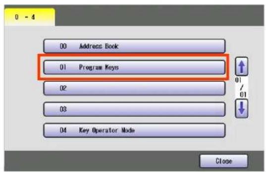 0 - 4 00 Address Book 01 Program Keys 02 03 04 Key Operator Mode Close