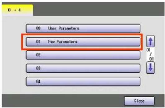 0 - 4 00 User Parameters 01 Fax Parameters 02 03 04 Close