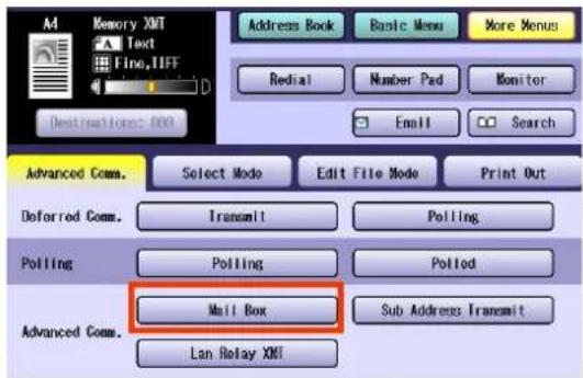 M Memory XMT Text Fine, IIFF Destinations: 000 Address Book Basic Menu More Menus Redial Number Pad Monitor Email Search Advanced Comm. Select Mode Edit File Mode Print Out Deferred Comm. Transmit Polling Polling Polling Advanced Comm. Mail Box Sub Address Transmit Lan Relay XMT