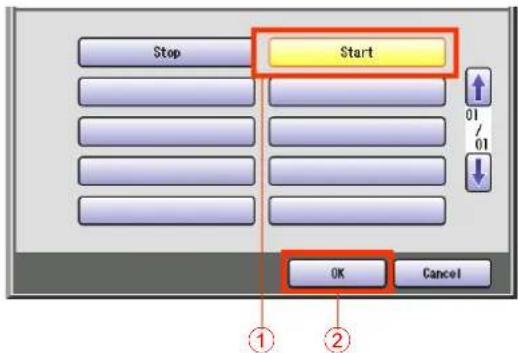 Stop Start 01 01 OK Cancel ① ②
