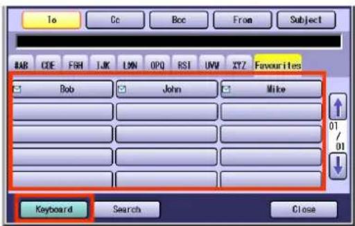 To Cc Bcc From Subject BAB CDE FSH IJK LMN OPQ RSI UVM XYZ Favourites Bob John Mike 01/01 Keyboard Search Close
