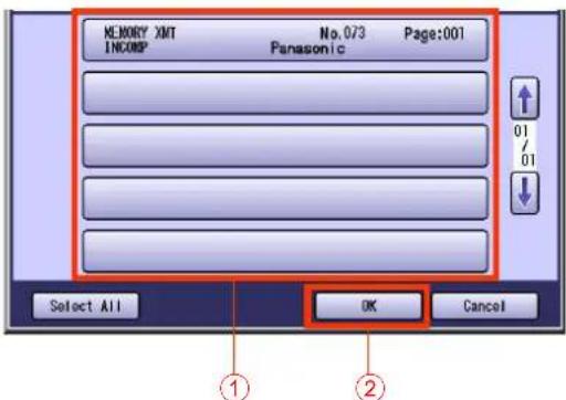 MEMORY XMT INCOMP No.073 Panasonic Page:001 Select All OK Cancel