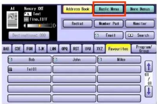 Memory XXT Text Fine.TIFF D Address Book Basic Menu More Menu Redial Number Pad Monitor Email Search MAB COE FGH IJK LIN OPQ RST UVU XYZ Favourites Program/ Group Bob John Mike Tel01 01 01 01