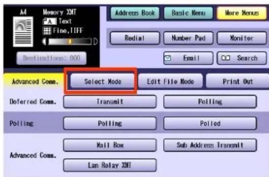 Memory XNT Text Fine, IIIT Destination: 000 Address Book Basic Menu More Menus Redial Number Pad Monitor Email Search Advanced Comm. Select Mode Edit File Mode Print Out Deferred Comm. Transmit Polling Polling Polling Advanced Comm. Mail Box Sub Address Transmit Lan Relay XNT