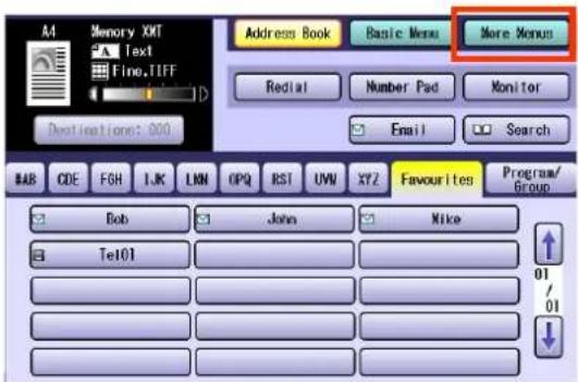 A4 Memory XMT A Text Fine.IFF Address Book Basic Menu More Menu Redlat Number Pad Monitor Email Search BAR CDE FGH IJK LWN OPQ RST UW XYZ Favourites Program/ Group Bob John Nike Tel01 01 01