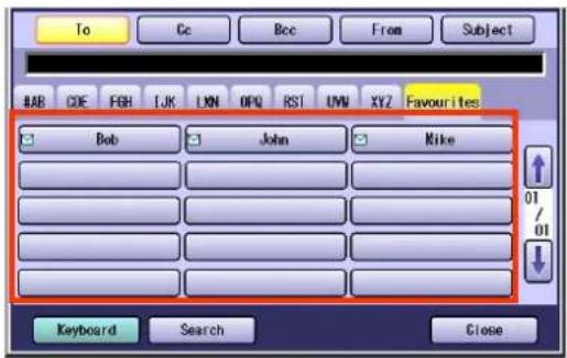 To Cc Bcc From Subject BAB CDE FGH IJK LKN OFQ RST UMU XYZ Favourites Bob John Mike 01 01 Keyboard Search Close