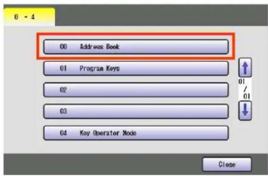 00 Address Book 01 Program Keys 02 03 04 Key Operator Mode Close
