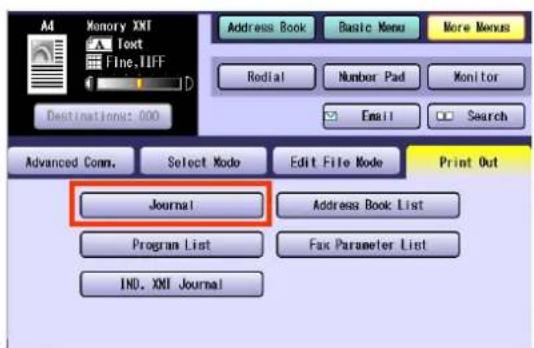 Memory XMT Text Fine, TIFF Destination: 000 Address Book Basic Menu More Menu Redial Number Pad Monitor Email Search Advanced Conn. Select Mode Edit File Mode Print Out Journal Address Book List Program List Fax Parameter List IND. XMT Journal