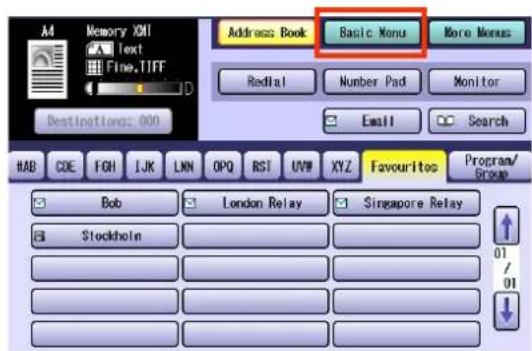 Memory XMI Text Fine.TIFF Address Book Basic Menu More Menu RedHat Number Pad Monitor Email Search Destinations: 000 HAB COE FGH IJK LKN OPQ RST UVW XYZ Favourites Program/ Group Bob London Relay Singapore Relay Stockholm 01/ 01