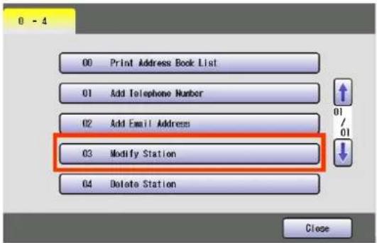 00 Print Address Book List 01 Add Telephone Number 02 Add Email Address 03 Modify Station 04 Delete Station Close