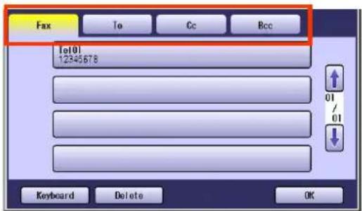 Fax To Cc Bcc Tel01 12345678 01 / 01 Keyboard Delete OK