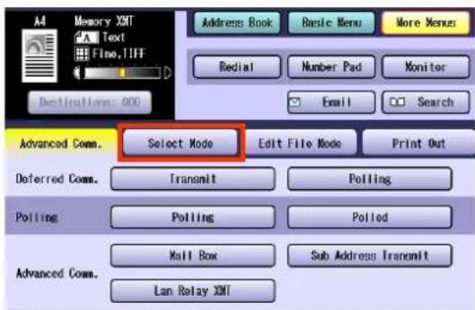 Memory XMT Text Fine, TIFF Address Book Basic Menu More Menus Redial Number Pad Monitor Email Search Advanced Comm. Select Mode Edit File Mode Print Out Deferred Comm. Transmit Polling Polling Polling Advanced Comm. Mail Box Sub Address Transmit Lan Relay XMT