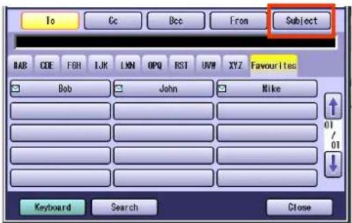 To Cc Bcc From Subject BAB CDE FGB IJK LYN OPQ BST UVW XYZ Favourites Bob John Mike 01/01 Keyboard Search Close